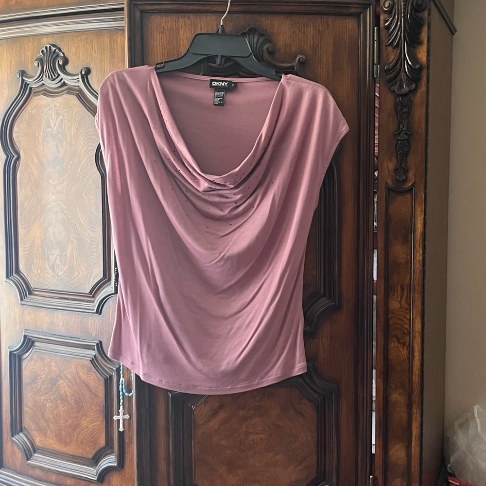 DKNY Pink Draped Blouse with Elegant Sleeves